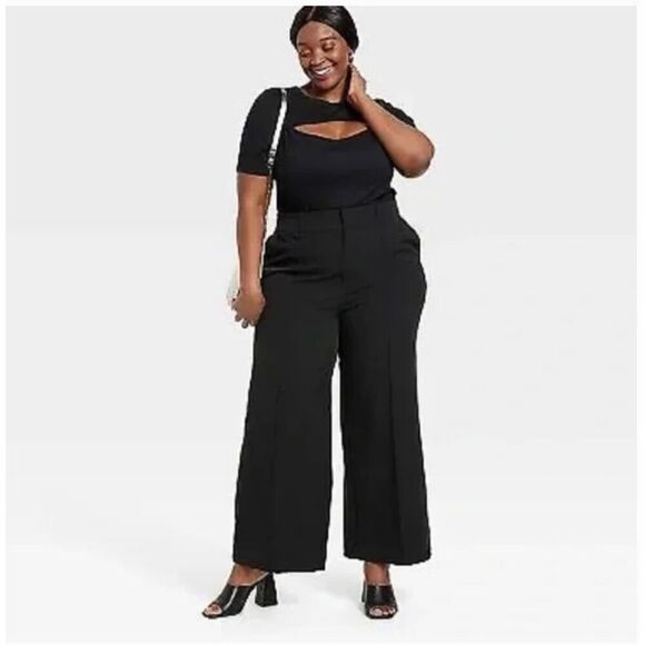 NWT Womens Ava & Viv Wide Leg No Gap Waistband Black Dress Pants - Sz 26 - Picture 1 of 3